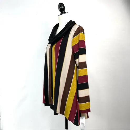 Coco Bianco Striped Cowl Neck Split-Back Top Burgundy/Brown Size L