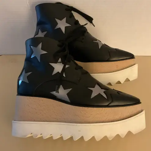 Stella McCartney women Black vegan leather platform Star Eysle star boots 5.5