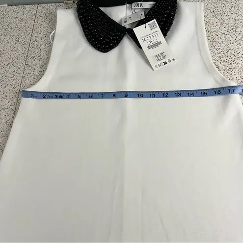 ZARA NWT  Beaded Bib Collar Knit Mini Dress White Black Women’s Size M