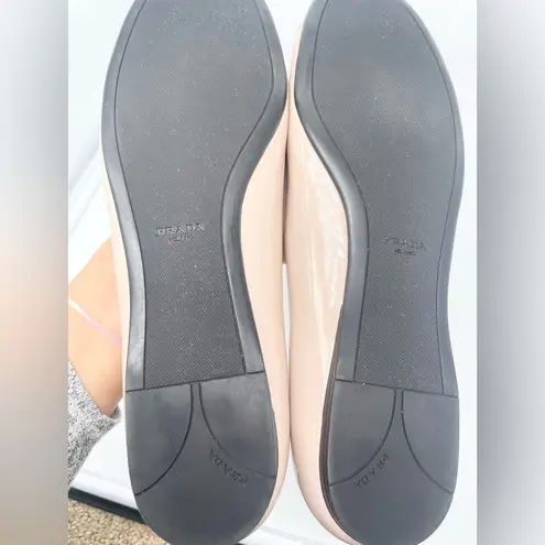 Prada  Nude Patent leather silver logo embellished bowtie ballerina flats EU 41 - Image 6