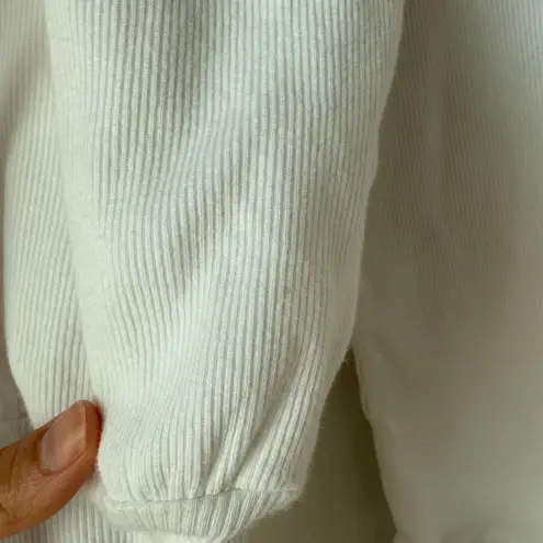 Veronica Beard Ribbed Long Sleeve Top Lyon Puff Sleeve White Sz M Elevated Basic