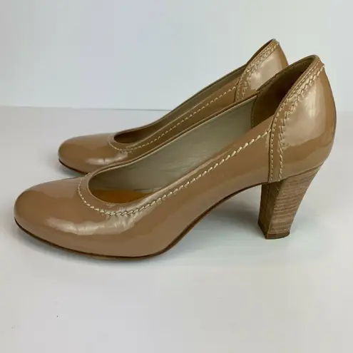 AGL Attilio Giusti Leombruni Pumps 5 Nude Patent Leather Heel 35 Italy Tan