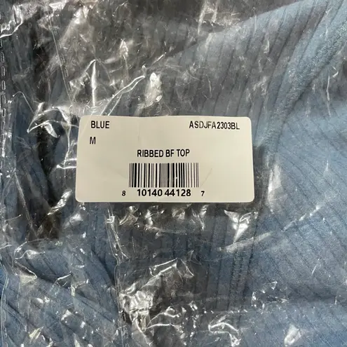 Area Stars New Ribbed Tulip Hem Cardigan Button Front Crop Top Blue Size Medium