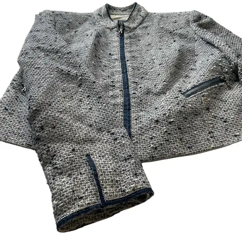 Magaschoni Tweed Blazer Jacket Navy Blue White Size 0 XS Italy Vintage formal