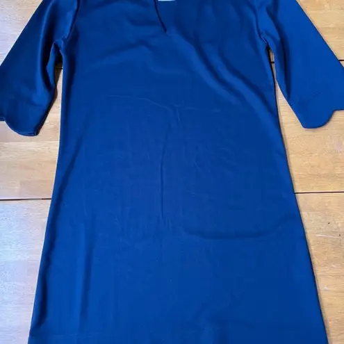 Vera Fishbaugh Cocktail Dress Navy Blue Scalloped Hem Stretch Midi, Size XL