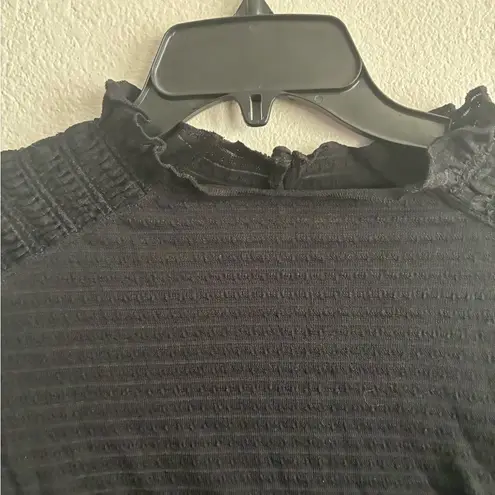 Free People  High Neck Short Puff Sleeves Black Top M