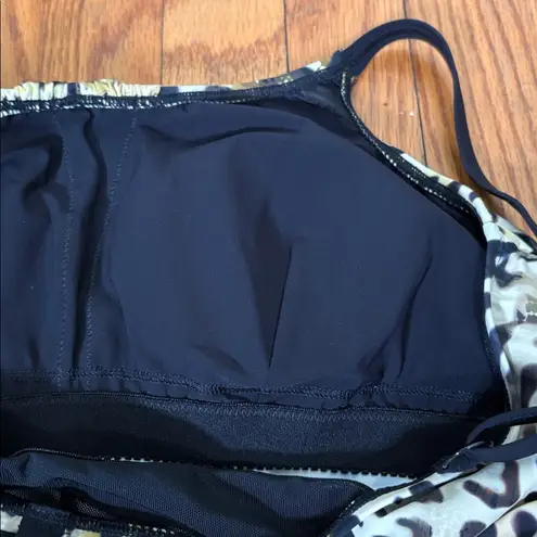 Amoena Nauru Animal Print Pocketed Blouson Top Bikini Bottom size 8 cup B NWT Black