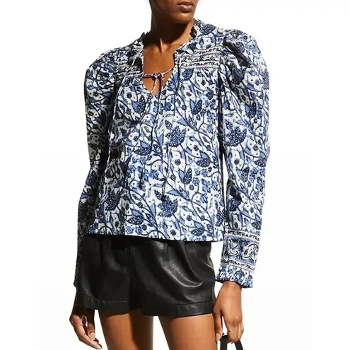 Love The Label Floral Blouse Top in Mabel Blue White Size Medium