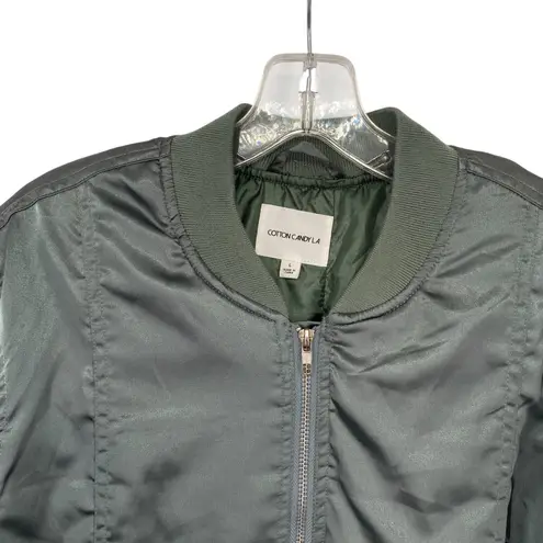 Cotton Candy LA Olive Green Satin Bomber Jacket Size L