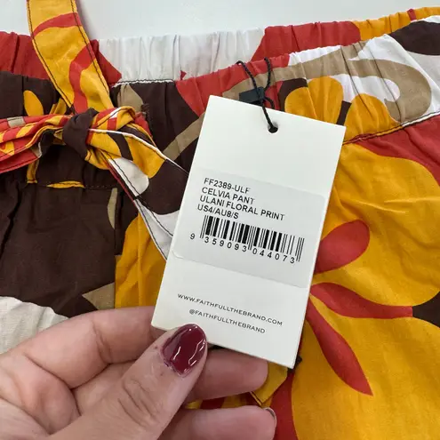 Faithfull the Brand Pants Womens Small Orange Celvia Ulani Floral Wide Leg