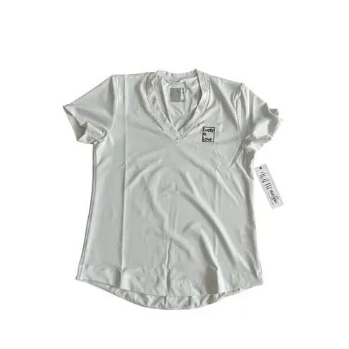 LUCKY IN LOVE White V Neck T Shirt Size Small NEW with tags