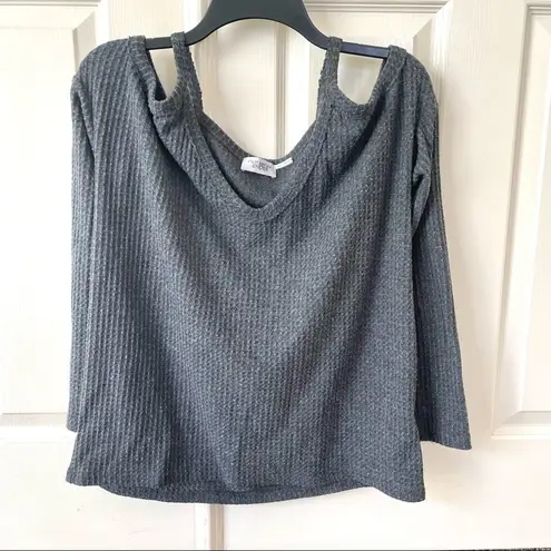 Urban Outfitters  Out from Under waffle knit grey cold shoulder top