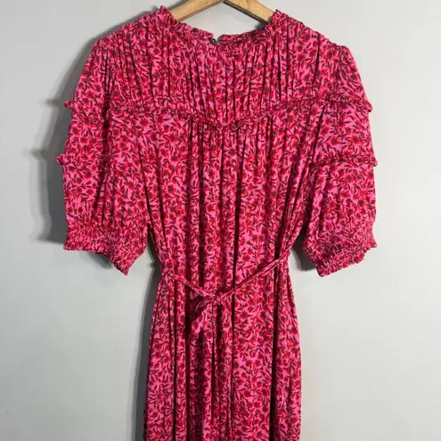 Boden Yoke Detail Floral Jersey Midi Dress Women's 10L Gin Fizz Pink Boho Chic Size undefined