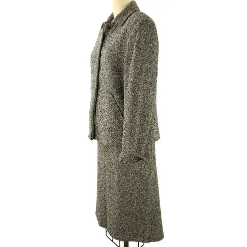 Max Mara  Italy Croc Embossed Leather Trim Black Wool Tweed Skirt Suit Jacket 12