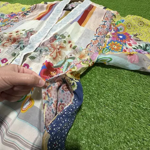 Johnny Was  Women SM Embroidered Kimono Duster Floral Open Front Pockets Cardigan