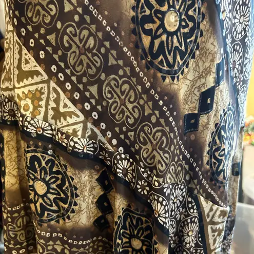 Rabbit Rabbit Rabbit Dress Midi Browns Aztec Sleeveless Sheer Lined Boho SZ 16 Brown