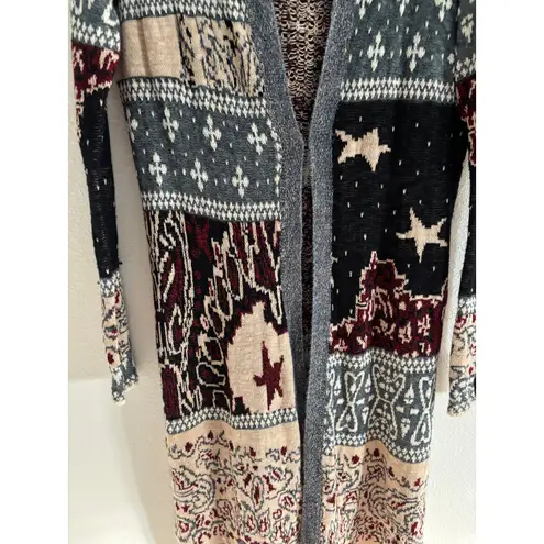 Free People Americana Cardigan Womens XS Duster Hooded Boho Patchwork Oversized Blue