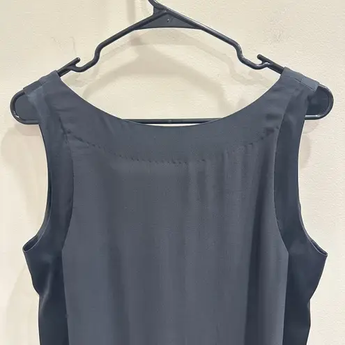 Eileen Fisher  Gray Black Silk Georgette Satin Sleeveless Shift Dress Small Luxe