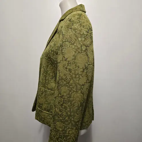 Rafael Womens Green Floral Brocade Blazer Jacket Size 12 Button Front