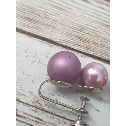 Vintage Screw Back Earrings Two Tone Purple Ball Duo