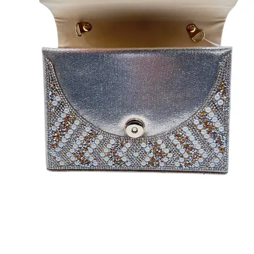 NEW d'margeaux New York Beaded Clutch Evening Bag Pearl Rhinestone Gold