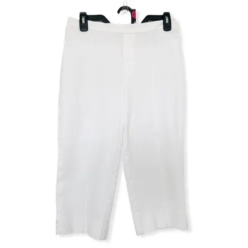 Isaac Mizrahi capris pants size Tall 24/7 Stretch Pedal Pushers Pintucks White 8