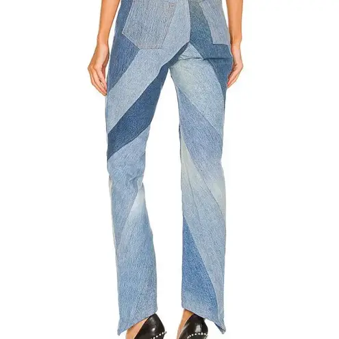 New! EB Denim Vien Straight Leg in Blue Patchwork Size Small $400