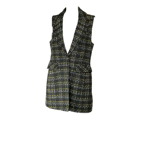 Bagatelle Collection Black Gold White Blue Tweed Collared Sleeveless Vest Dress Size L