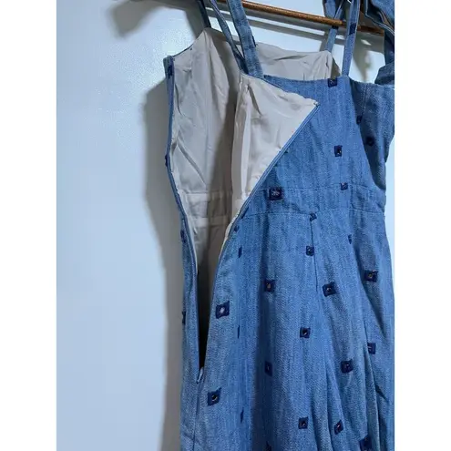 Hunter Bell Alex Denim Wide Leg Crop Jumpsuit Tie Straps With Side Zip Size 0