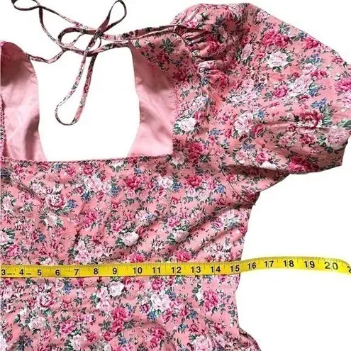 Mable Mini Dress Pink Puff Sleeve Square Neck Cottagecore Coquette Barbiecore Size L