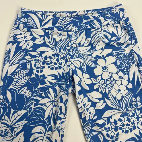 J. McLaughlin Newport Capri Pants Blue White Tropical Monstera Size M