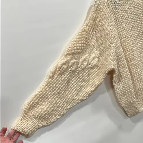 Vintage Hand Knot 100% Wool Cream Fisherman Sweater Thick Cable Knit Pullover M Size M