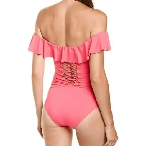 La Blanca  Ginger Off the Shoulder One-Piece Swimsuit Pink Ruffle Size US 4 NWOT