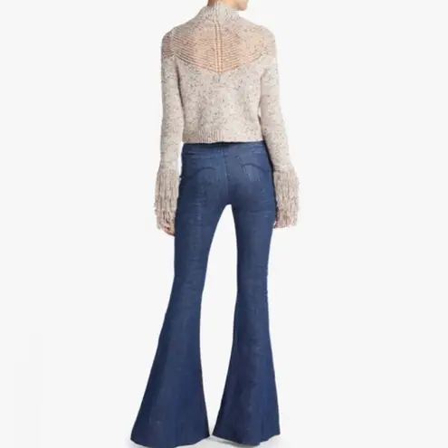 Cushnie Mock Neck Open Knit Fringe Cropped Sweater Runway Pink Size M