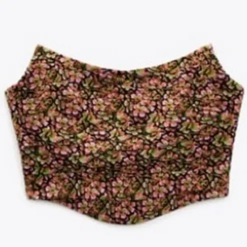 ZARA  Floral Print Rayon Strapless‎ Corset Crop Top Red Pink Green Black Size XS