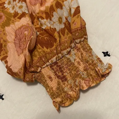 Cynthia Rowley  Rust And Orange Boho Chic Long Sleeve Floral Top Size S C49