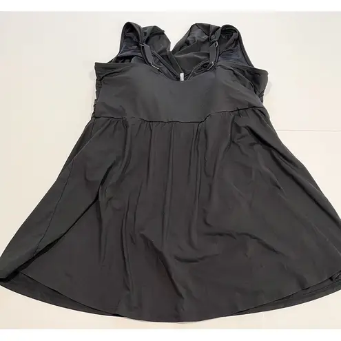 Lands' End Black Long Slender Suit Wrap Mini Swim Dress One Piece Size 24 DDD