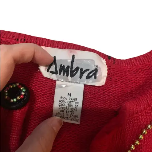 Unique Vintage Vintage 90s Red Beaded Christmas Cardigan size M