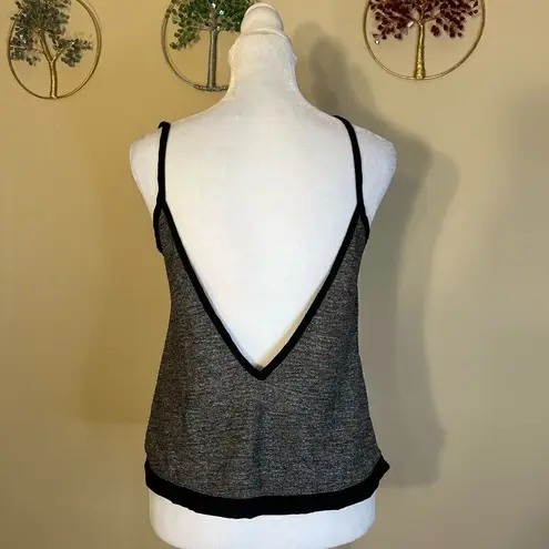 Tildon Ripple Textured Gray / Silver Semi Sheer Tank Top Black Trim Deep V XS