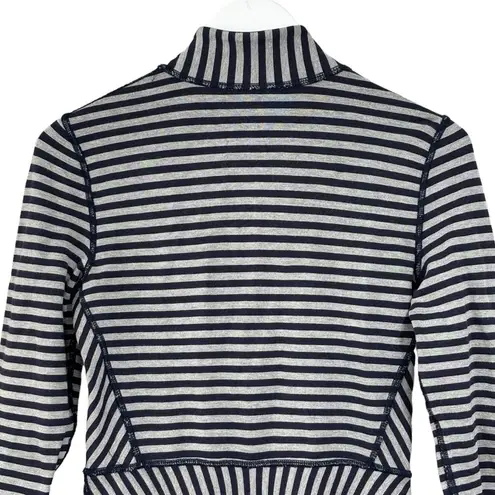 Soft Surroundings navy blue gray striped Soft zip up Sweater Women size XS