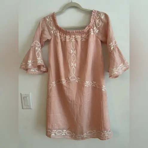Foxiedox Blush Pink Embroidered Off-Shoulder Dress – Size S