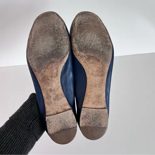 Chloé Chloe Womens Lauren Scalloped Blue Leather Flats