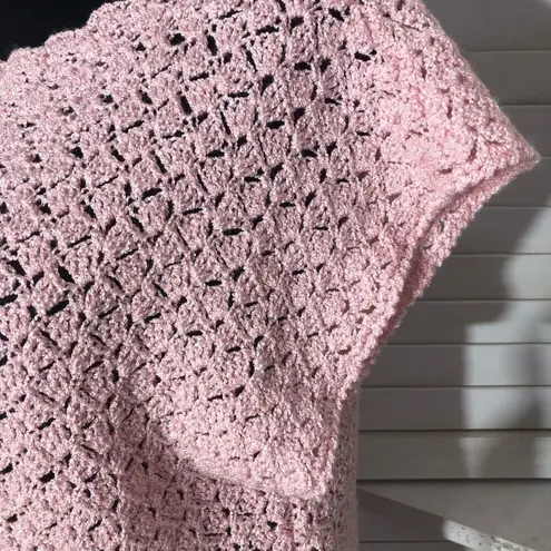 Vintage Handmade Crochet Knit Blouse Light Pink Medium