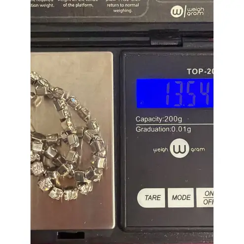 Vintage Clear Crystal Rhinestone Choker Necklace Prong Set Fold Over Estate 14" Silver