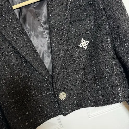 Ardencode World Black Cropped Tweed Bouclé Sparkle Jacket Rhinestone Button L Size L