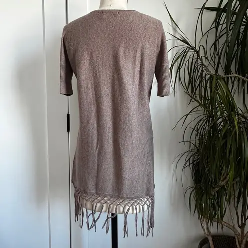 Left On Houston Fringe Hem Sweater Dress Casual Tunic Top XS Angora Blend Brown