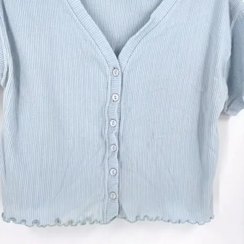 Y2K B. Moss Ribbed Henley Lettuce Trim Crop Shirt Pink & Blue Medium Baby Tee