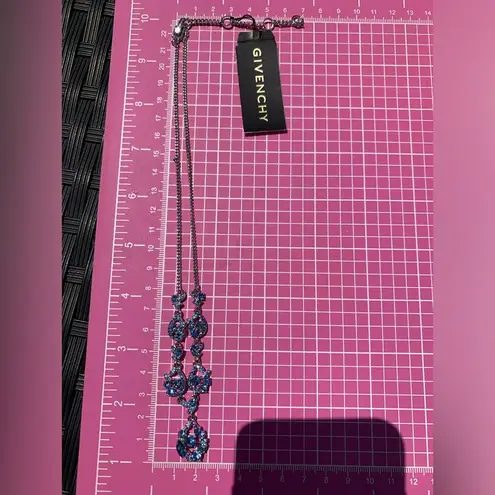 Givenchy $69 Blue Crystal Diamond paved silver Y-drop necklace 07N00139 NWT