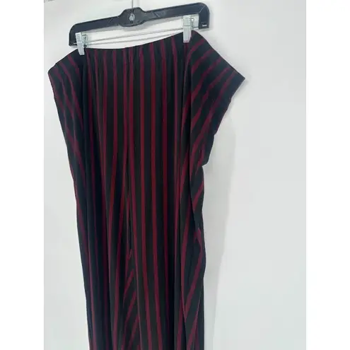 Susan Graver Striped Liquid Knit Pull On 2X Pants Black Red Straight Casual