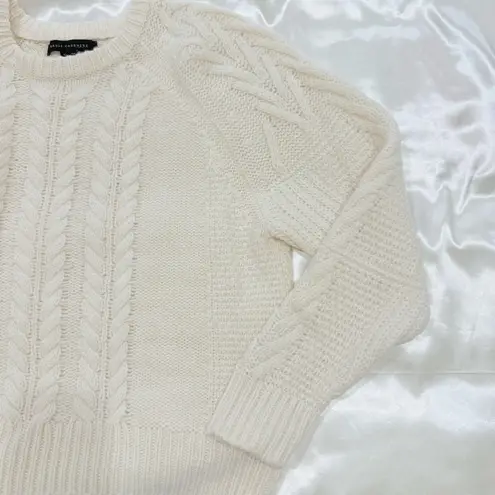 Skull Cashmere Cable Knit Sweater Cream Alpaca Wool XS Quiet Luxury Fisherman